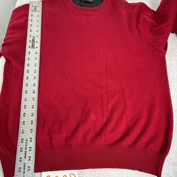 L Pure 2-Ply Cashmere Mens Crew Neck Sweater Red Long Sleeve Pullover Soft Cozy - Picture 6 of 8